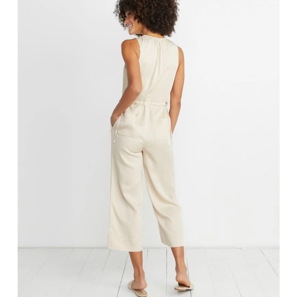 Marine Layer Katy Jumpsuit Womens M Cream Tan Wide Leg Minimalist Beach Boho - Picture 4 of 16